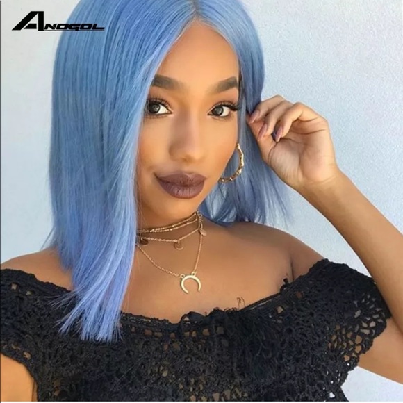 🌊OCEAN BLUE🌊,14” BOB,SWISS LACE FRONT WIG💙 - Picture 6 of 8